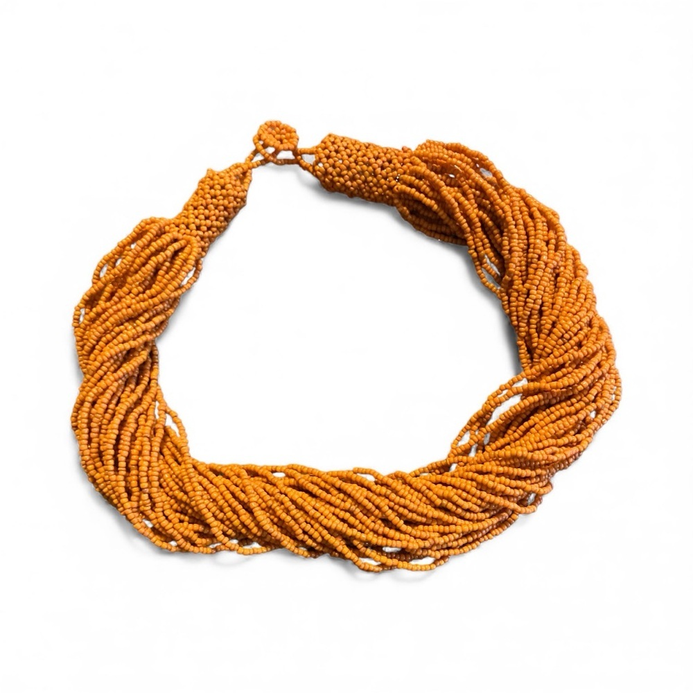 Bohemian Coastal Orange Seed Bead Necklace 18”